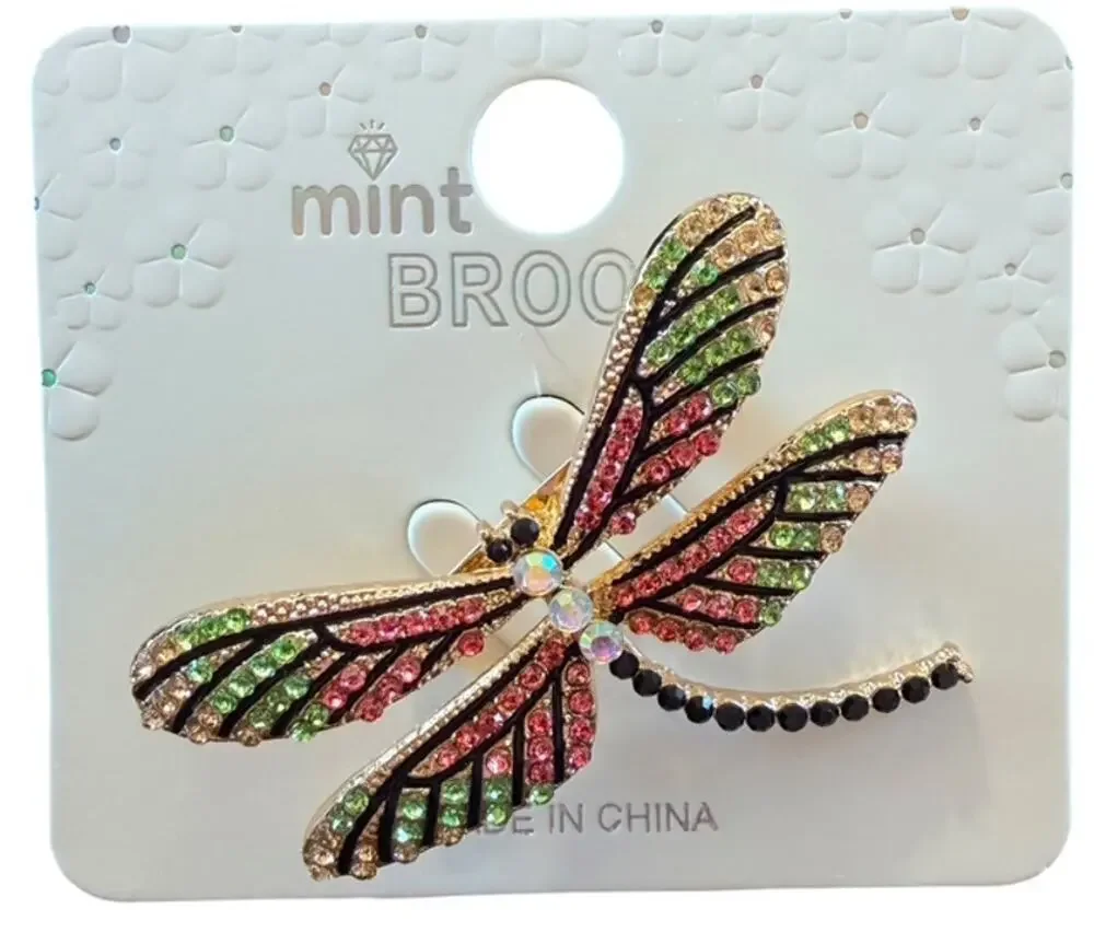 Wispy Pink and Green Dragonfly Brooch
